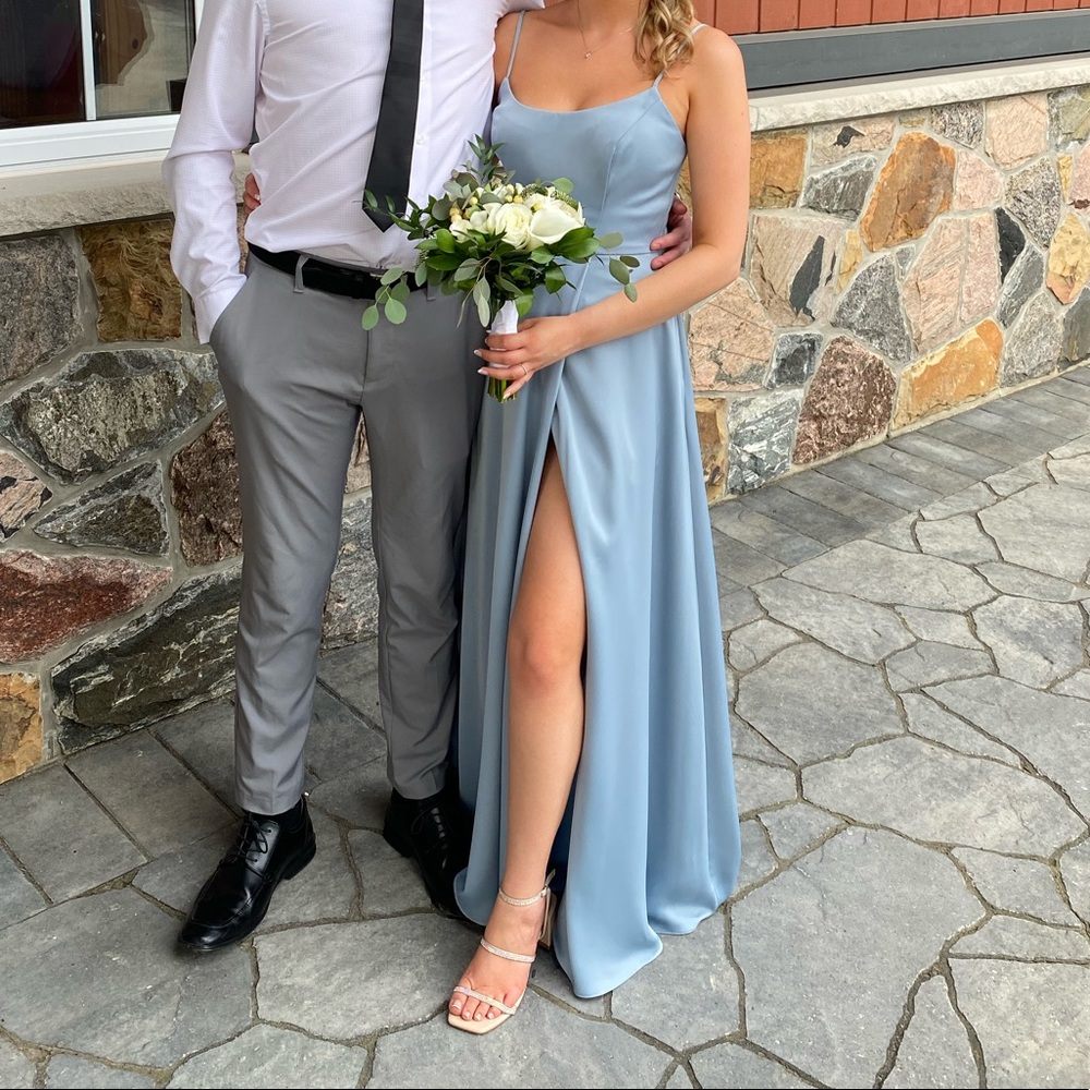 David’s bridal bridesmaid dress dusty blue - satin
